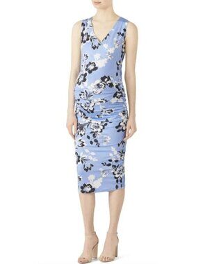 YUMI KIM Maternity Hold Tight Blue Floral Ruched Stretch Dress Size Small